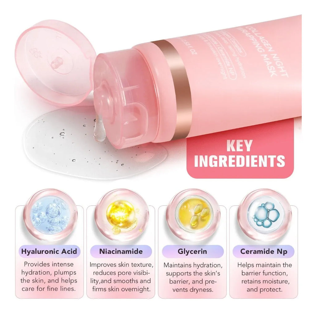 Biocollagen Night Wrapping Peel-Off Mask with Real Collagen | Deep Hydration & Glowing Skin Face Pack | Anti-Aging, Wrinkle-Smoothing Korean Glass Skin Care Mask for Women & Girls