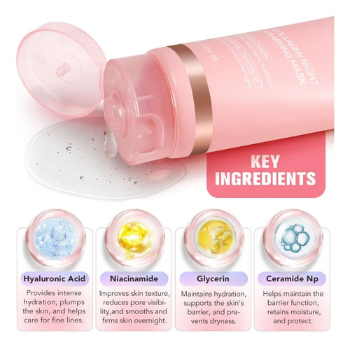 Biocollagen Night Wrapping Peel-Off Mask with Real Collagen | Deep Hydration & Glowing Skin Face Pack | Anti-Aging, Wrinkle-Smoothing Korean Glass Skin Care Mask for Women & Girls